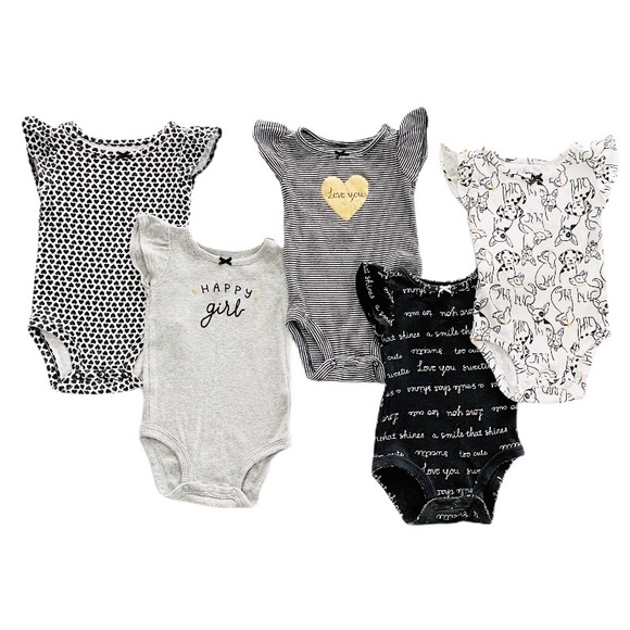 5 Pack Flutter Sleeve Baby Girl Diaper Shirts - Picture 1 of 8